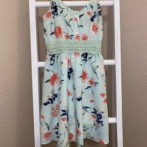 Light Green Floral Summer Dress (with see-through middle band)